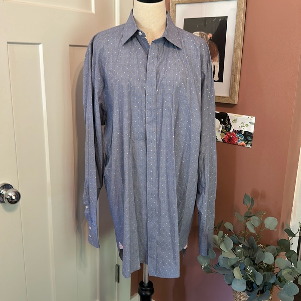 Thomas Pink Men’s About Town Classic Fit 100% cotton button up 18-37 blue shirt